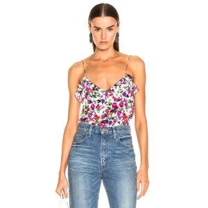 Saloni Ani ruffle-trimmed Printed Silk Camisole 0 New Tank Top